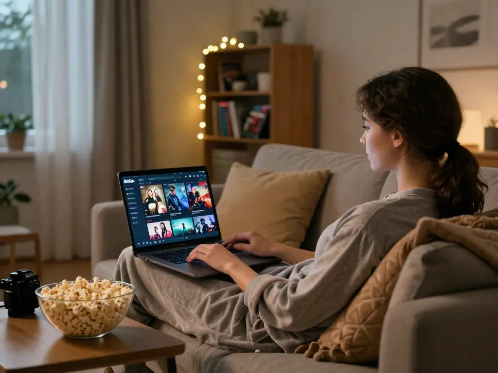 Download MovieBox for seamless streaming of movies in a cozy living room setup.